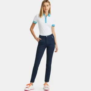 G/FORE Contrast Embossed Logo Quarter Zip Tech Pique Polo- Polos