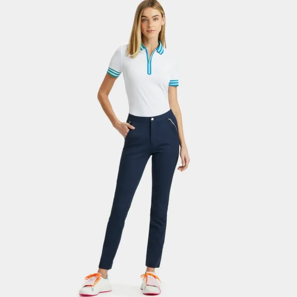 G/FORE Contrast Embossed Logo Quarter Zip Tech Pique Polo- Polos