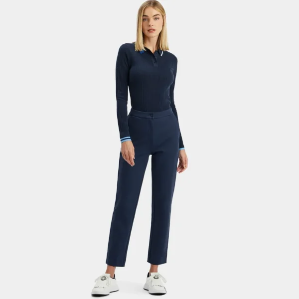 G/FORE Contrast Stripe Cotton Blend Ribbed Long Sleeve Knit Polo- Sweaters
