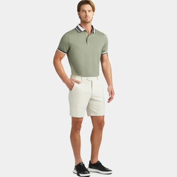 G/FORE Contrast Striped Collar Tech Jersey Banded Sleeve Polo- Polos & Shirts